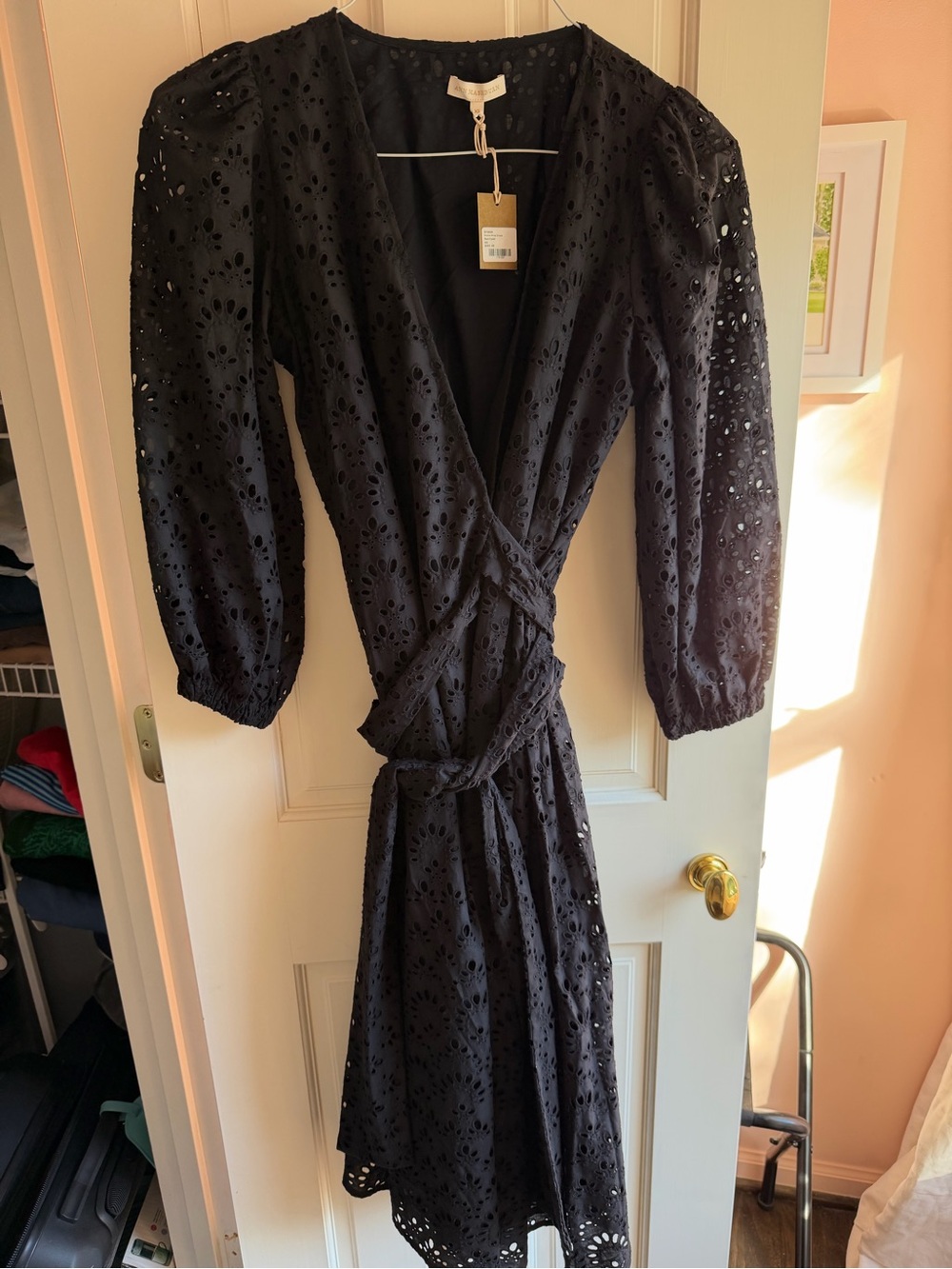ANN MASHBURN Black Eyelet Wrap Midi Dress
